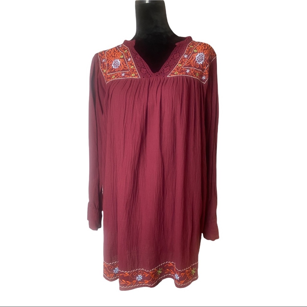 UMGEE Boho Embroidered Crochet long sleeve mini dress